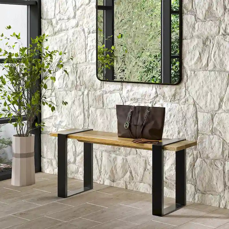 WYNDENHALL Marta banc contemporain industriel en MANGUIER MASSIF de 107 cm de large, couleur naturelle - 107 cm de large