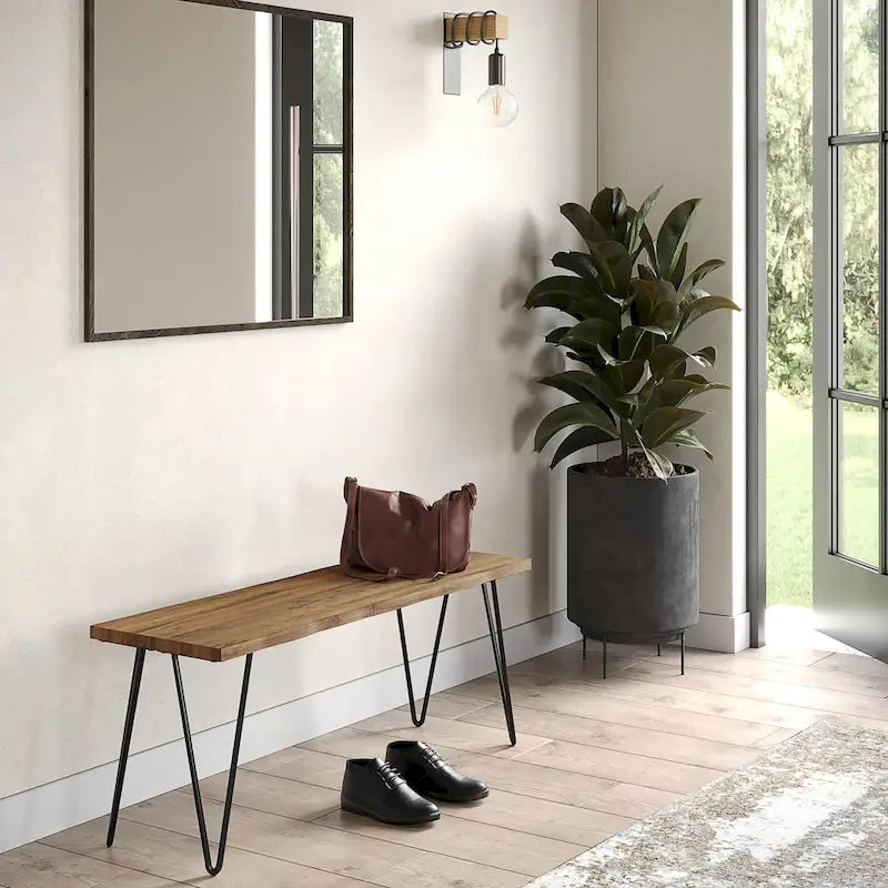WYNDENHALL Emanuel Banc industriel contemporain en manguier massif de 106,7 cm de large, couleur naturelle – 32,5 P x 107,4 L x 42,4 H cm