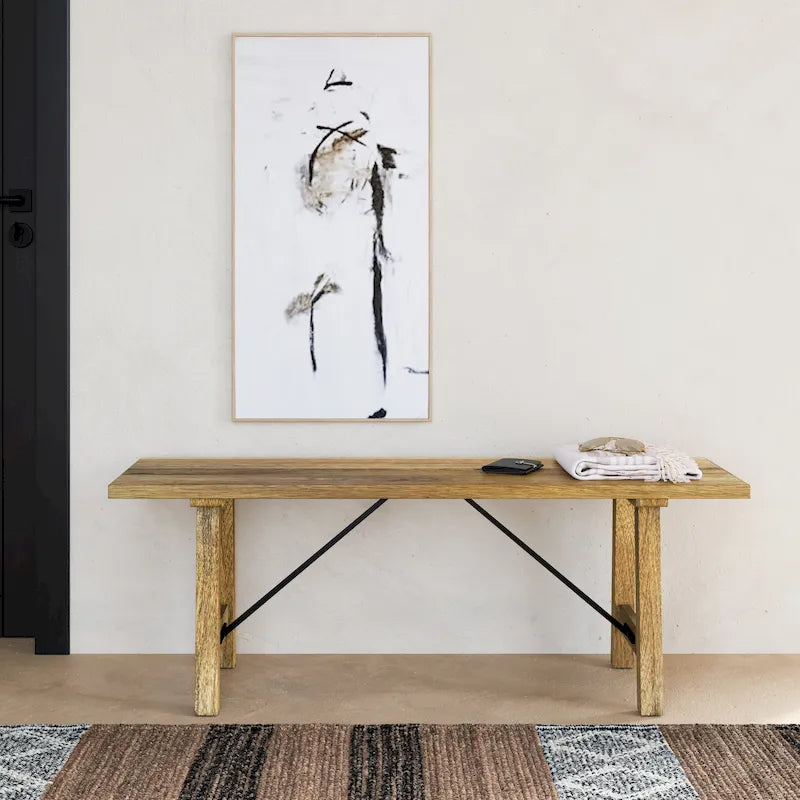 WYNDENHALL Jake Banc industriel contemporain en bois de manguier massif de 120 cm de large, couleur naturelle - 35,5 P x 120 l x 43 H