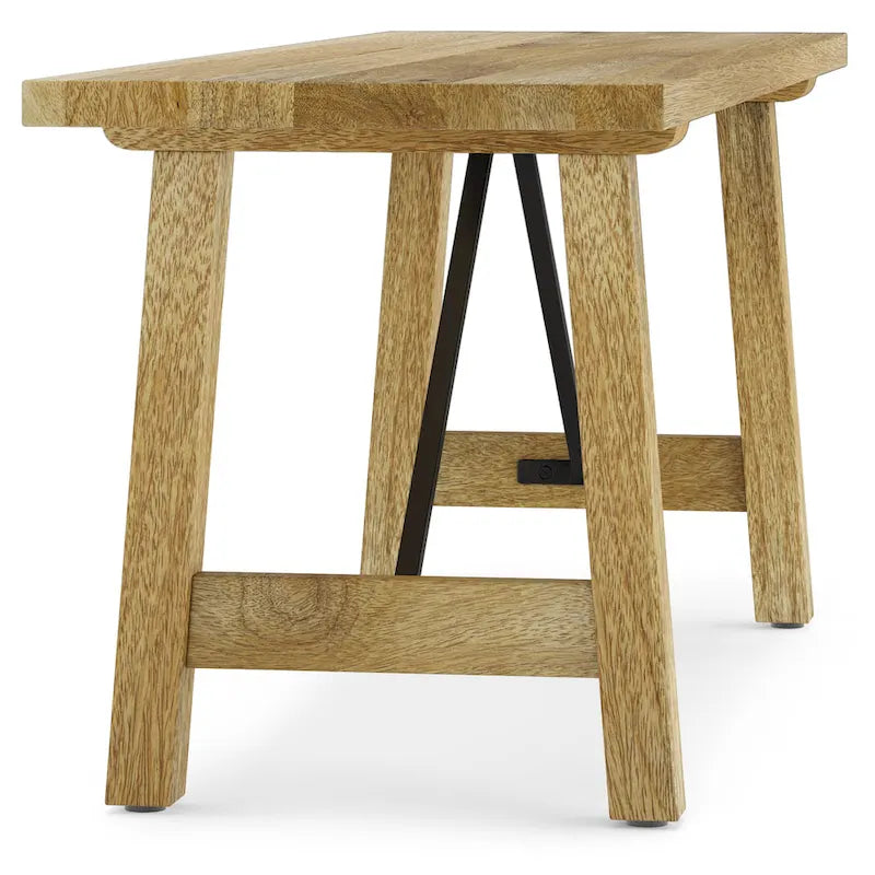 WYNDENHALL Jake Banc industriel contemporain en bois de manguier massif de 120 cm de large, couleur naturelle - 35,5 P x 120 l x 43 H