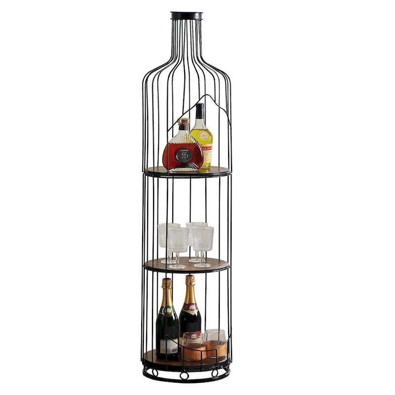 Range-bouteilles élégant en forme de bouteille de vin avec étagères en bois