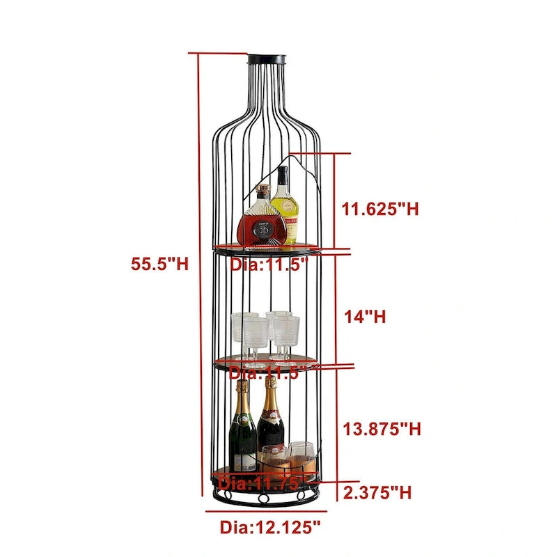 Range-bouteilles élégant en forme de bouteille de vin avec étagères en bois