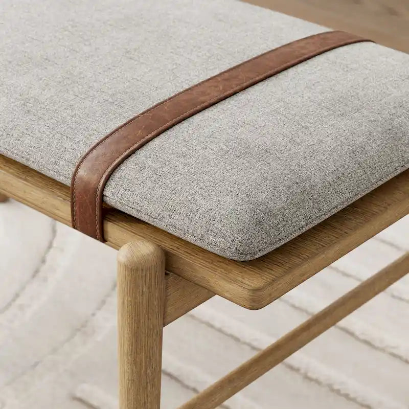 Banc Nathan James Gugan mi-siècle marron clair avec coussin amovible ivoire pour chambre et couloir