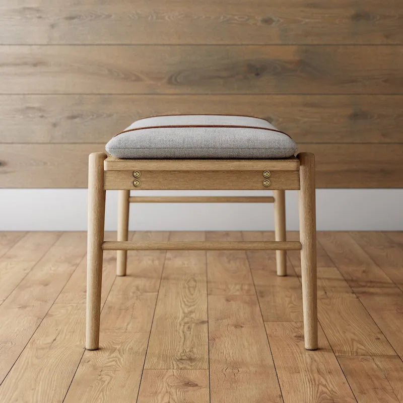Banc Nathan James Gugan mi-siècle marron clair avec coussin amovible ivoire pour chambre et couloir