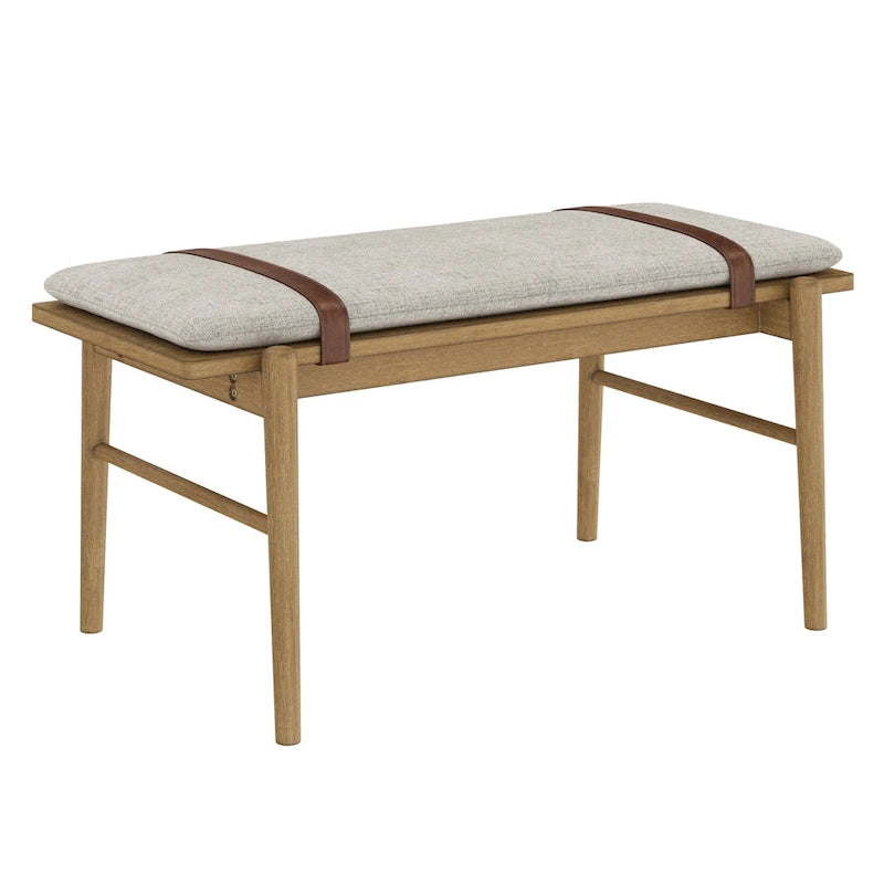 Banc Nathan James Gugan mi-siècle marron clair avec coussin amovible ivoire pour chambre et couloir