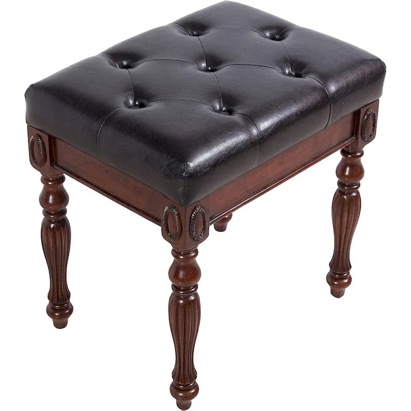 Banc à chaussures traditionnel avec coussin capitonné, pieds en bois tourné, banc d'entrée rembourré