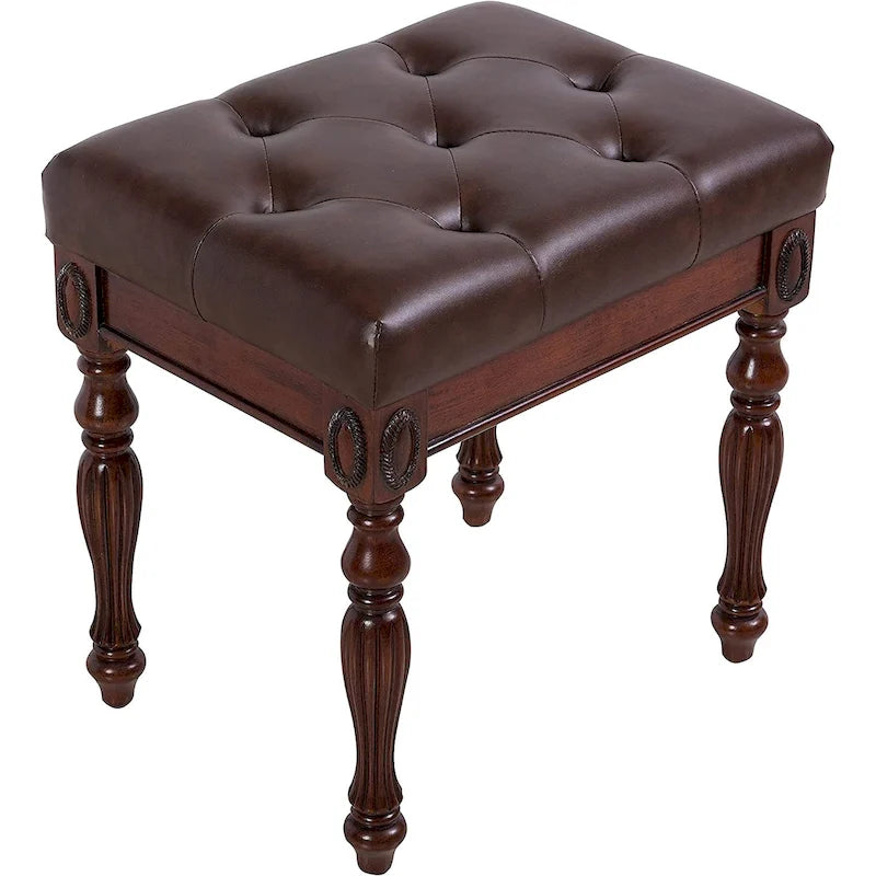 Banc à chaussures traditionnel avec coussin capitonné, pieds en bois tourné, banc d'entrée rembourré