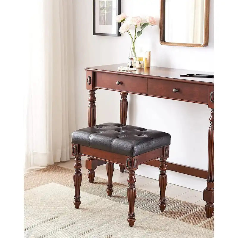 Banc à chaussures traditionnel avec coussin capitonné, pieds en bois tourné, banc d'entrée rembourré