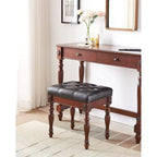 Banc à chaussures traditionnel avec coussin capitonné, pieds en bois tourné, banc d'entrée rembourré