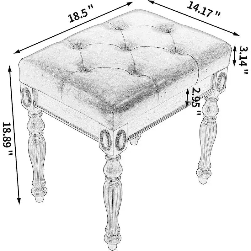 Banc à chaussures traditionnel avec coussin capitonné, pieds en bois tourné, banc d'entrée rembourré