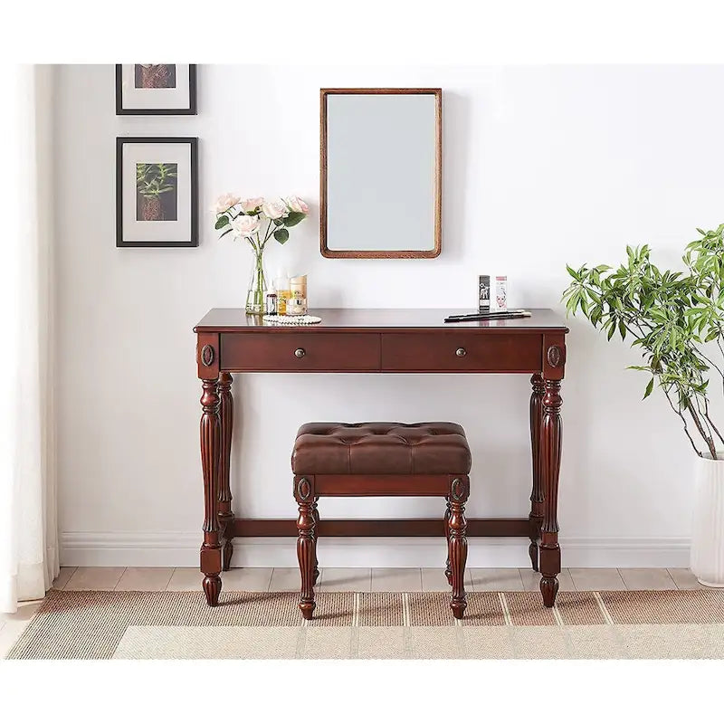 Banc à chaussures traditionnel avec coussin capitonné, pieds en bois tourné, banc d'entrée rembourré
