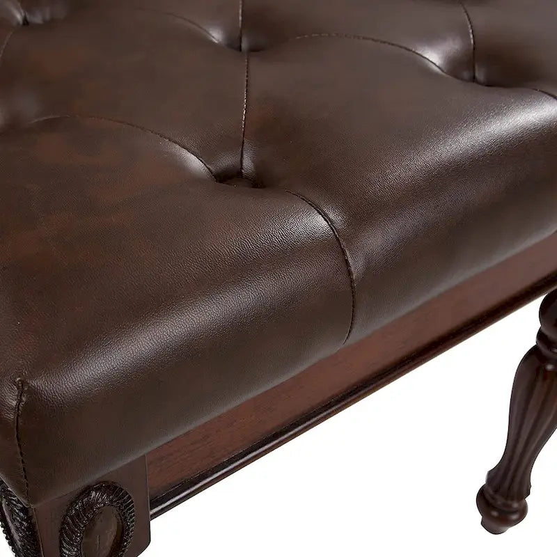 Banc à chaussures traditionnel avec coussin capitonné, pieds en bois tourné, banc d'entrée rembourré