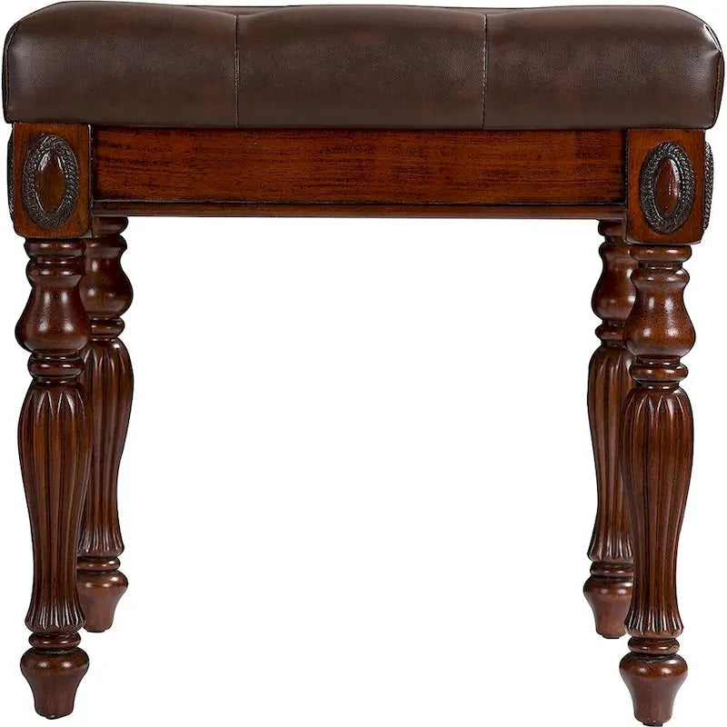Banc à chaussures traditionnel avec coussin capitonné, pieds en bois tourné, banc d'entrée rembourré