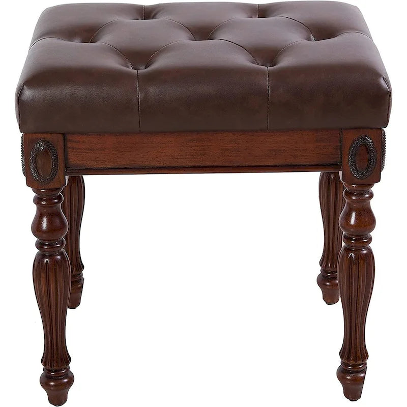 Banc à chaussures traditionnel avec coussin capitonné, pieds en bois tourné, banc d'entrée rembourré