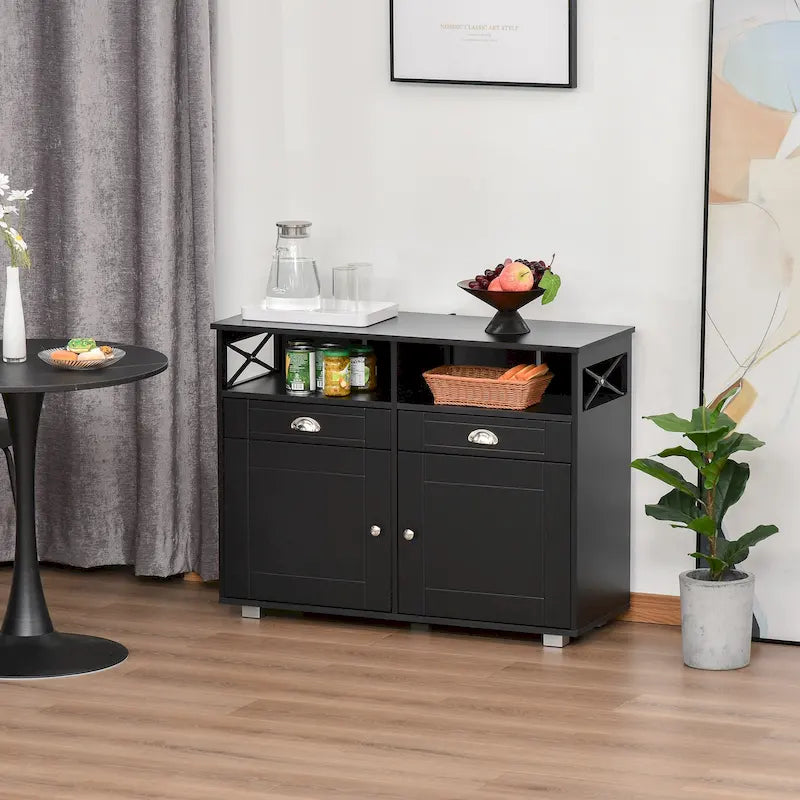 HOMCOM Meuble buffet de rangement console de service avec tiroirs pour salon, salle à manger