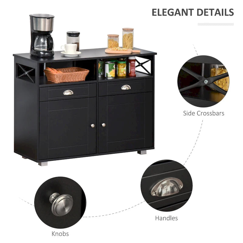 HOMCOM Meuble buffet de rangement console de service avec tiroirs pour salon, salle à manger
