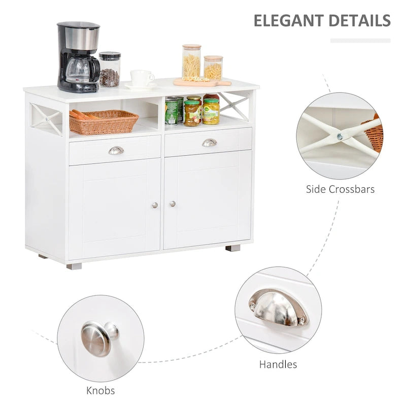 HOMCOM Meuble buffet de rangement console de service avec tiroirs pour salon, salle à manger