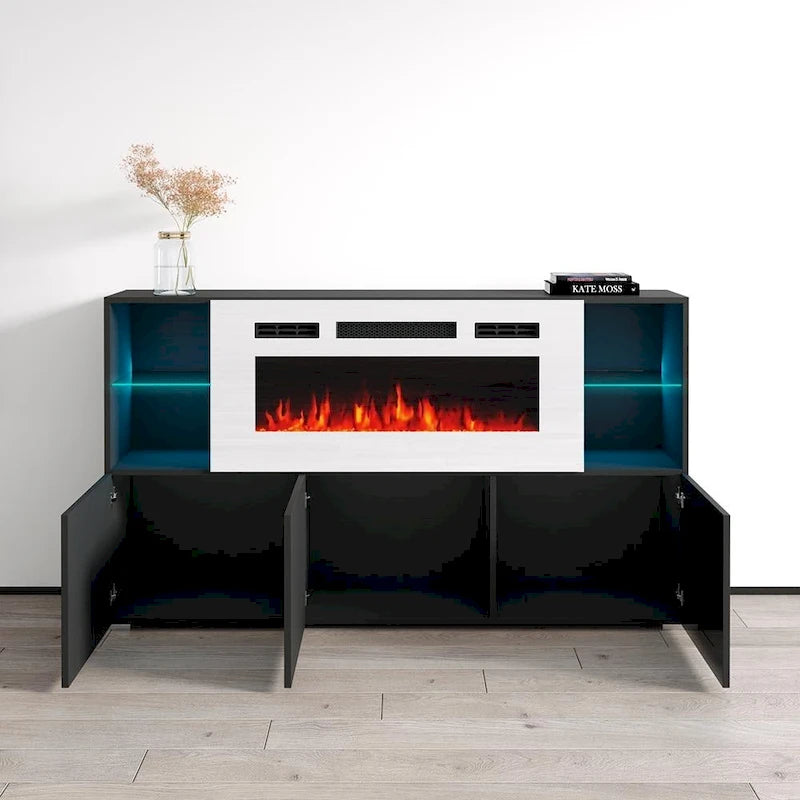 Komi WH03 Buffet de cheminée électrique moderne de 63 pouces