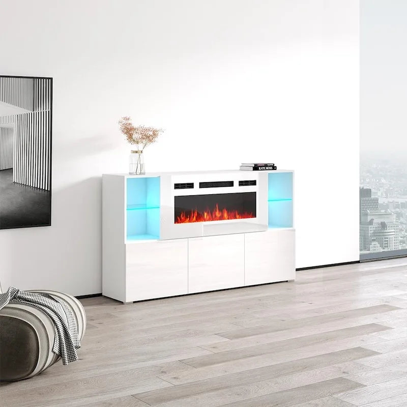 Komi WH03 Buffet de cheminée électrique moderne de 63 pouces