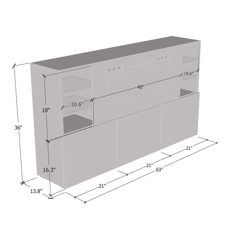 Komi WH03 Buffet de cheminée électrique moderne de 63 pouces