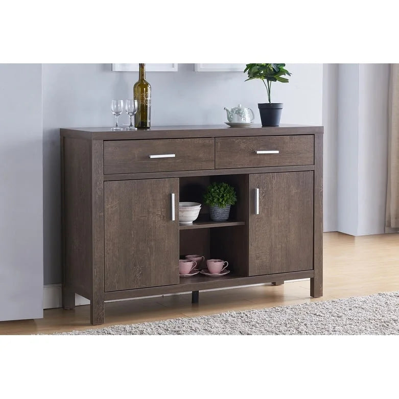 Bahut Q-Max 47W, Meuble de rangement de salle à manger, Buffet avec deux placards, deux tiroirs, deux étagères ouvertes