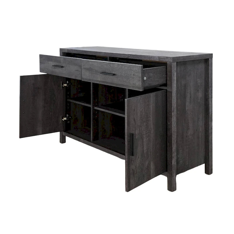 Bahut Q-Max 47W, Meuble de rangement de salle à manger, Buffet avec deux placards, deux tiroirs, deux étagères ouvertes