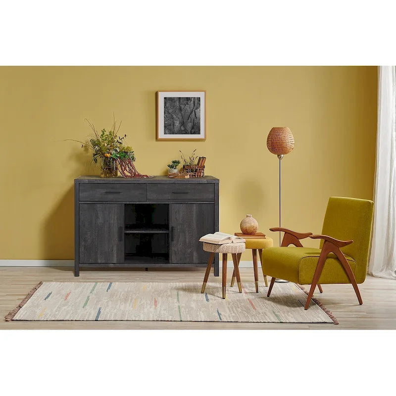 Bahut Q-Max 47W, Meuble de rangement de salle à manger, Buffet avec deux placards, deux tiroirs, deux étagères ouvertes