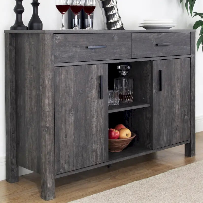 Bahut Q-Max 47W, Meuble de rangement de salle à manger, Buffet avec deux placards, deux tiroirs, deux étagères ouvertes