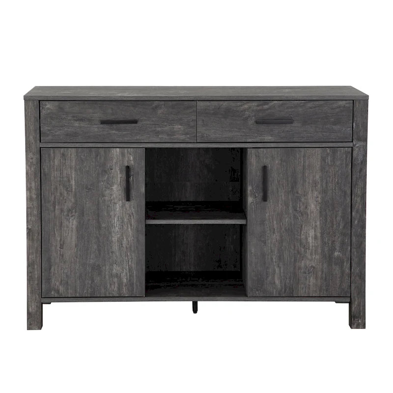 Bahut Q-Max 47W, Meuble de rangement de salle à manger, Buffet avec deux placards, deux tiroirs, deux étagères ouvertes