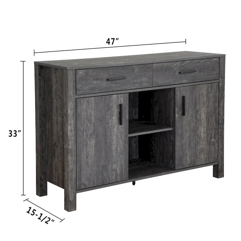 Bahut Q-Max 47W, Meuble de rangement de salle à manger, Buffet avec deux placards, deux tiroirs, deux étagères ouvertes