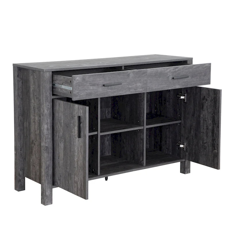 Bahut Q-Max 47W, Meuble de rangement de salle à manger, Buffet avec deux placards, deux tiroirs, deux étagères ouvertes