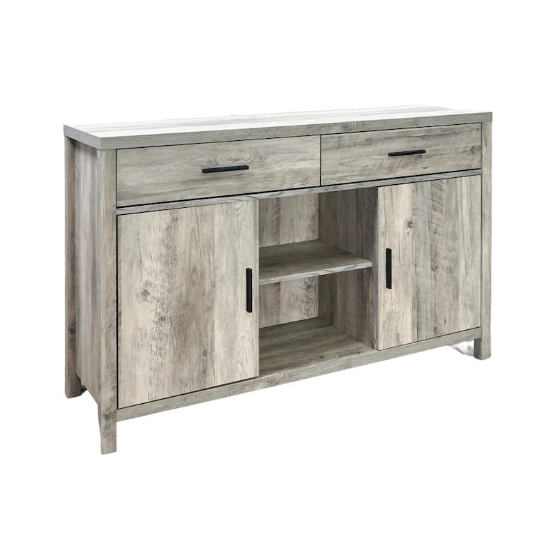 Bahut Q-Max 47W, Meuble de rangement de salle à manger, Buffet avec deux placards, deux tiroirs, deux étagères ouvertes