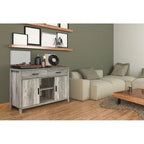 Bahut Q-Max 47W, Meuble de rangement de salle à manger, Buffet avec deux placards, deux tiroirs, deux étagères ouvertes