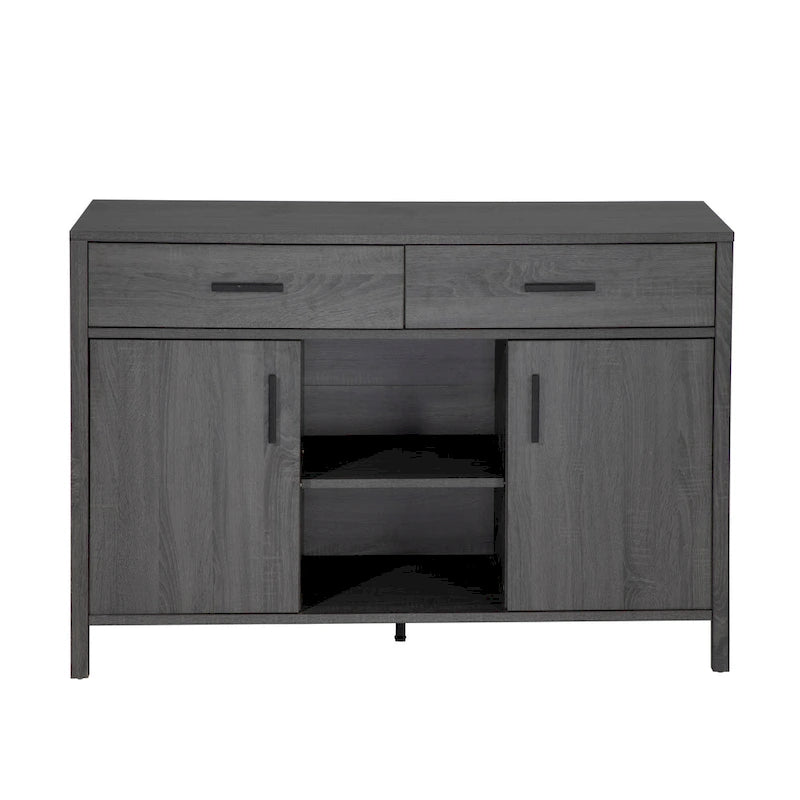 Bahut Q-Max 47W, Meuble de rangement de salle à manger, Buffet avec deux placards, deux tiroirs, deux étagères ouvertes