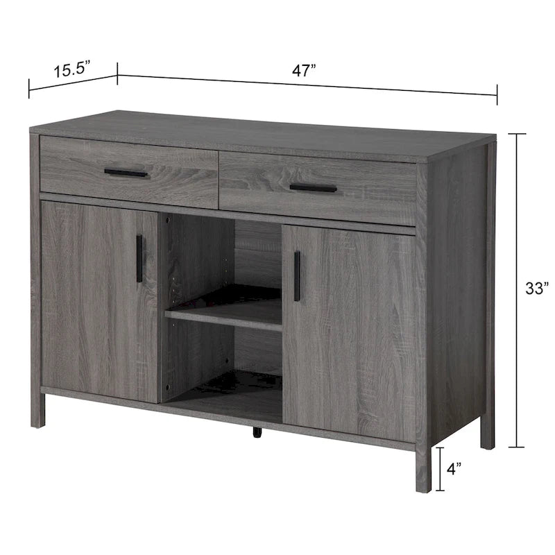 Bahut Q-Max 47W, Meuble de rangement de salle à manger, Buffet avec deux placards, deux tiroirs, deux étagères ouvertes
