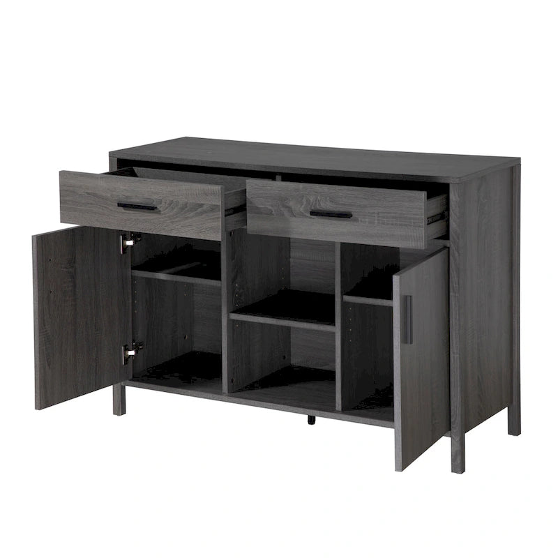Bahut Q-Max 47W, Meuble de rangement de salle à manger, Buffet avec deux placards, deux tiroirs, deux étagères ouvertes