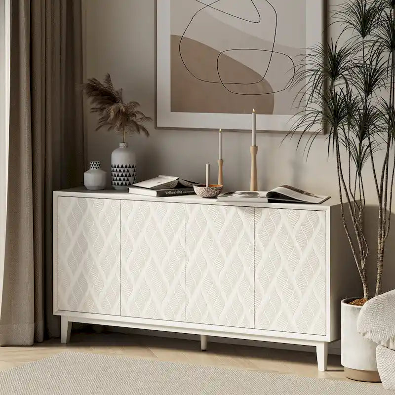COZAYH Meuble Moderne à 4 Portes avec Motif Courbé 3D et Fermeture par Pression, Meuble TV, Buffet