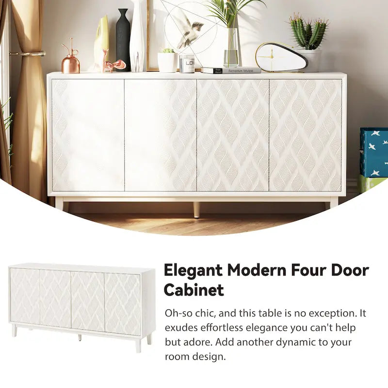 COZAYH Meuble Moderne à 4 Portes avec Motif Courbé 3D et Fermeture par Pression, Meuble TV, Buffet
