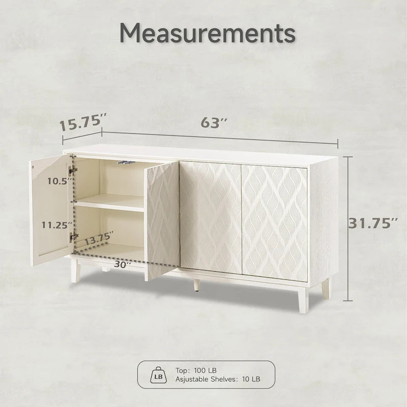 COZAYH Meuble Moderne à 4 Portes avec Motif Courbé 3D et Fermeture par Pression, Meuble TV, Buffet