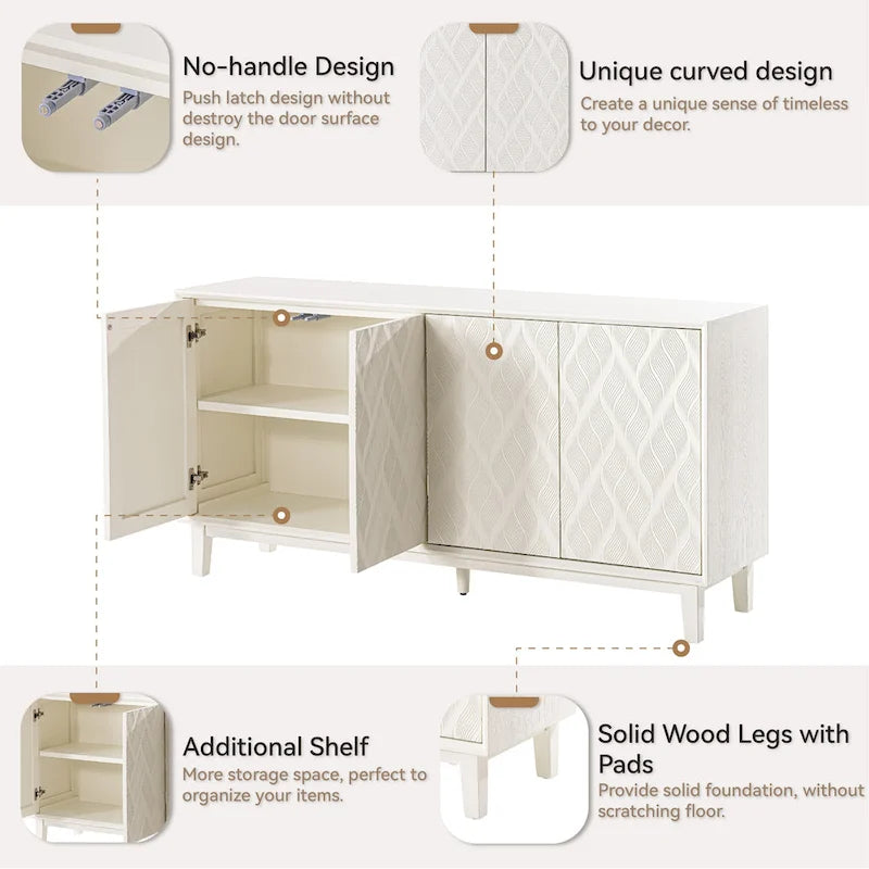 COZAYH Meuble Moderne à 4 Portes avec Motif Courbé 3D et Fermeture par Pression, Meuble TV, Buffet