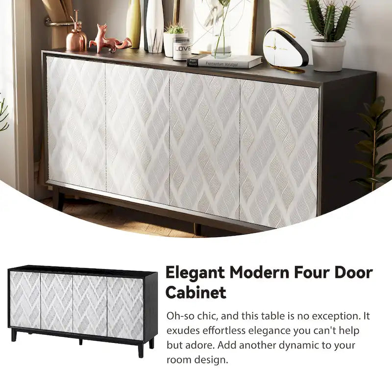 COZAYH Meuble Moderne à 4 Portes avec Motif Courbé 3D et Fermeture par Pression, Meuble TV, Buffet