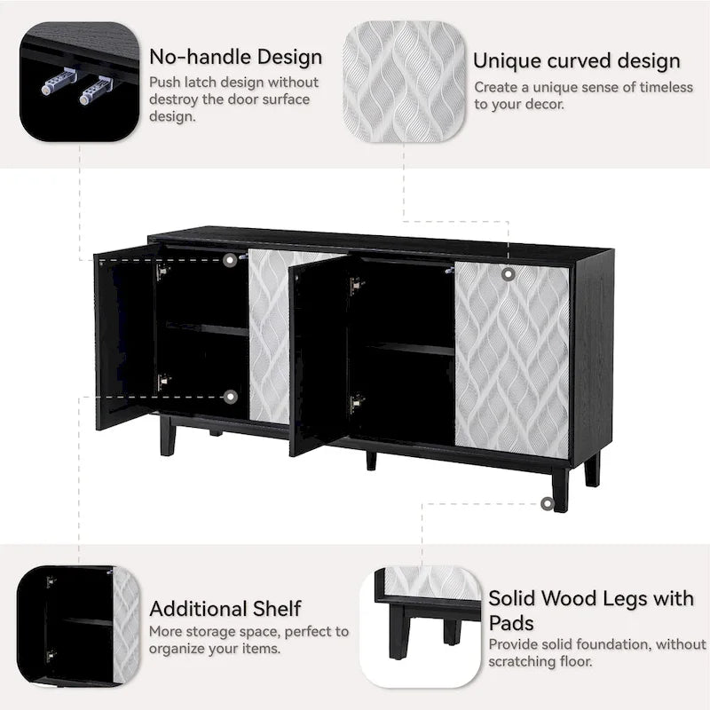 COZAYH Meuble Moderne à 4 Portes avec Motif Courbé 3D et Fermeture par Pression, Meuble TV, Buffet