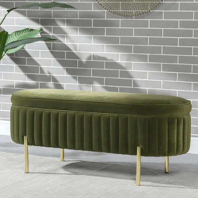 Banc de rangement capitonné ovale en velours Chloe Modern Glam Performance