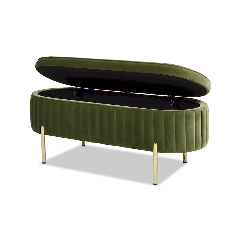Banc de rangement capitonné ovale en velours Chloe Modern Glam Performance