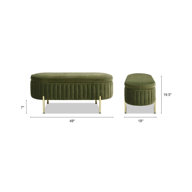 Banc de rangement capitonné ovale en velours Chloe Modern Glam Performance