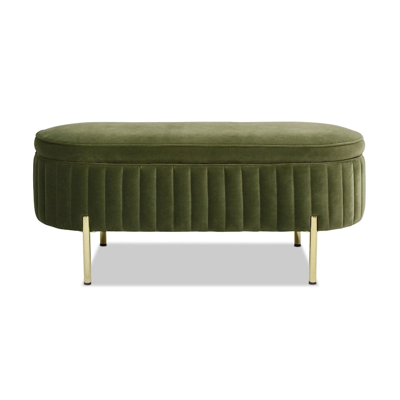 Banc de rangement capitonné ovale en velours Chloe Modern Glam Performance