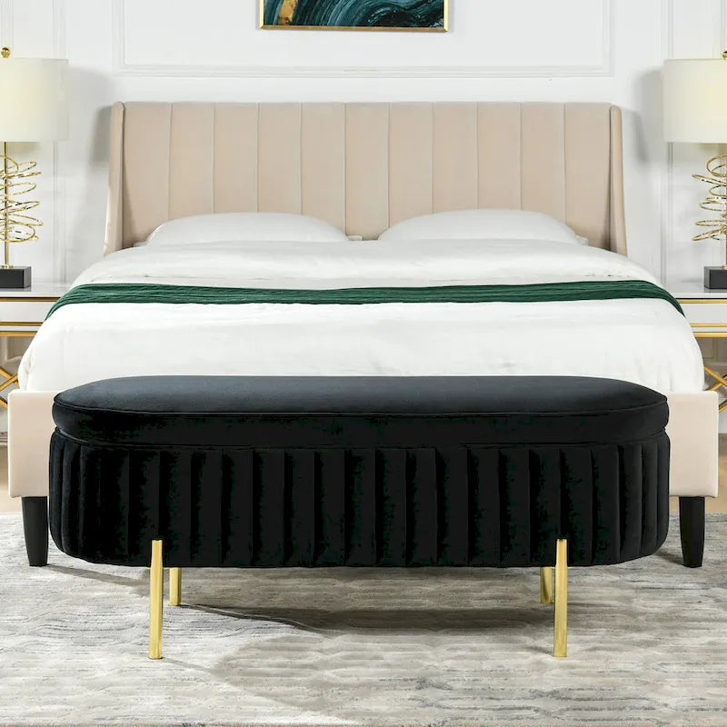 Banc de rangement capitonné ovale en velours Chloe Modern Glam Performance