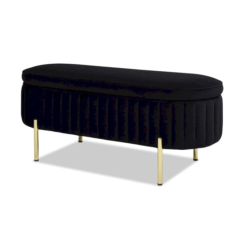 Banc de rangement capitonné ovale en velours Chloe Modern Glam Performance