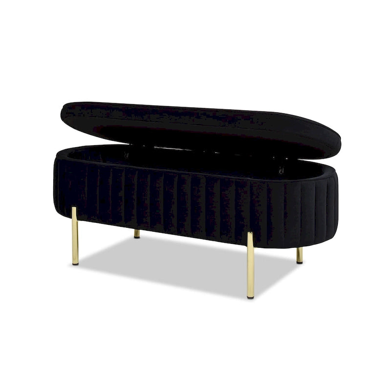 Banc de rangement capitonné ovale en velours Chloe Modern Glam Performance