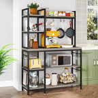 Étagère de cuisine 43 pouces avec support micro-ondes, étagère de rangement utilitaire de cuisine 5 niveaux et 10 crochets pour cuisine et salon